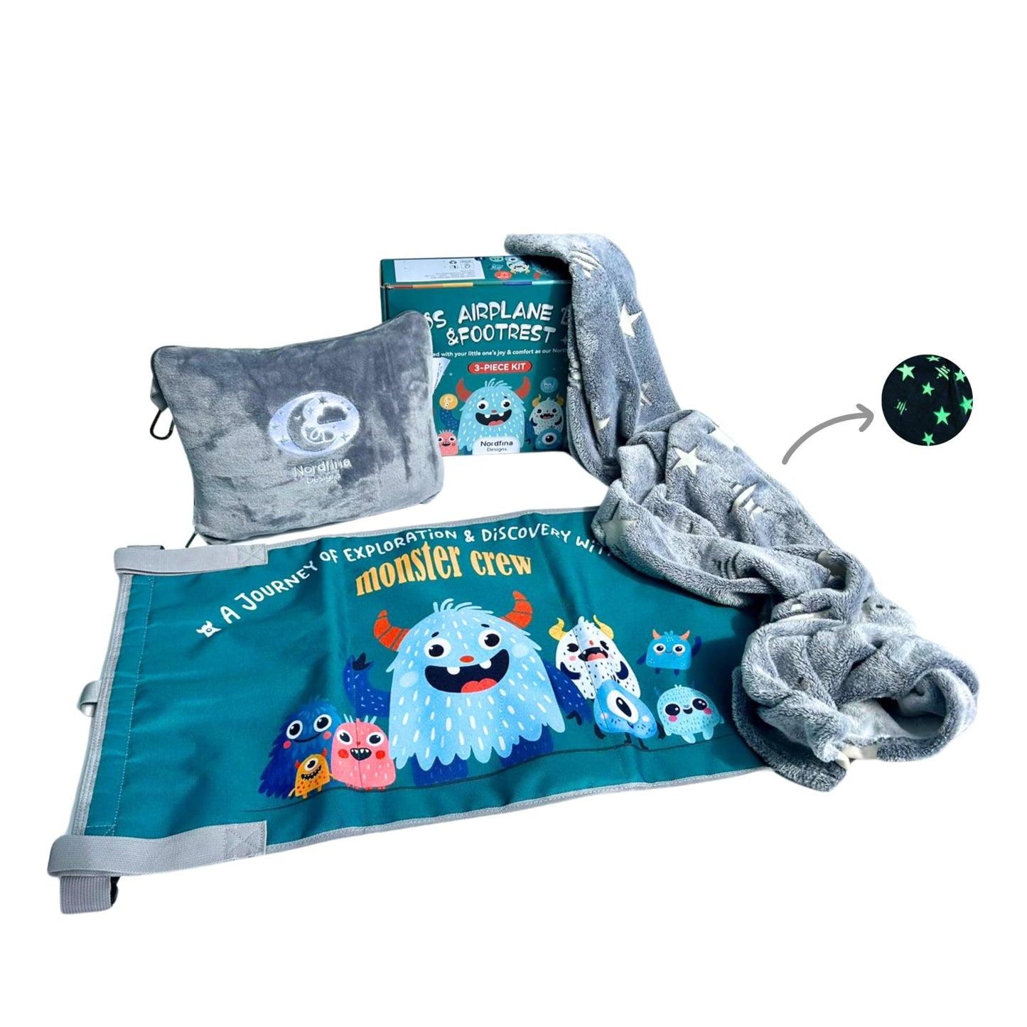 Nordfina Designs Kids Airplane Bed & Footrest 3-in-1 Kit |Baby Travel Essential |Kids Travel Essentials |Long Flight Must Haves |Bed for Toddlers 1-3 |Toddler Must Haves |Airplane Gadgets