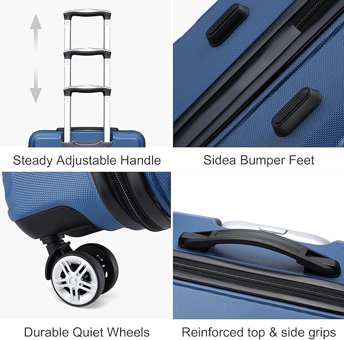 Kono 3 Piece Luggage Sets Expandable(only 28") Lightweight with Spinner Wheels TSA Lock Hardside Travel Rolling Suitcases 20in 24in 28in Carry on Navy