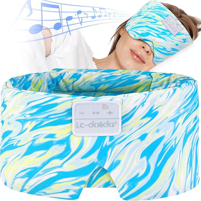 LC-dolida Sleep Mask with Bluetooth Headphones, Extra Large Silk Eye Mask for Sleeping Side Day Sleepers, Sleep Headphones Bluetooth 5.4 for Women Men with Thin Speaker, Blackout, Comfort, Microphone