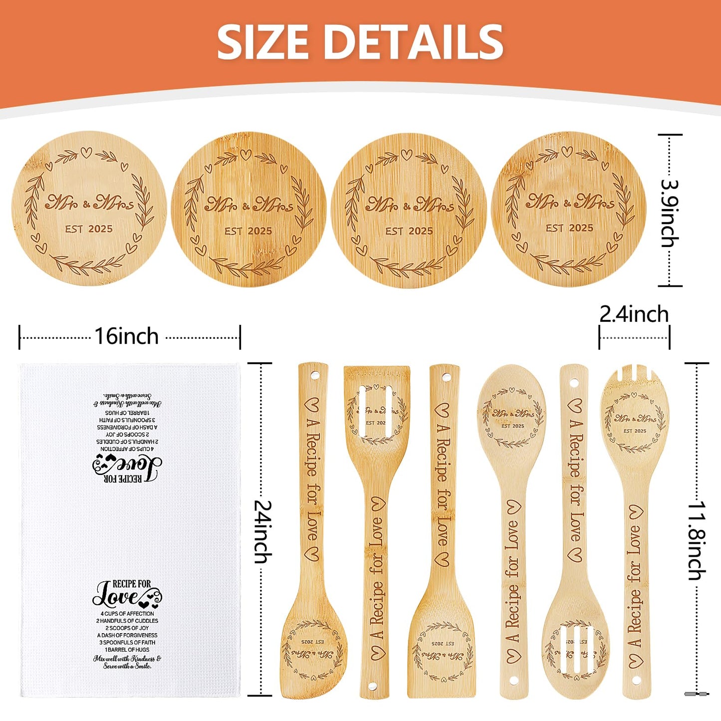 Wedding Gifts for Couples 2025,Mr and Mrs Gifts,Cool Bridal Shower Gifts for Bride to Be,Engagement Gifts for Couples,11PCS Bride Gifts Box with Bamboo Spoons,Coasters,Dish Towel