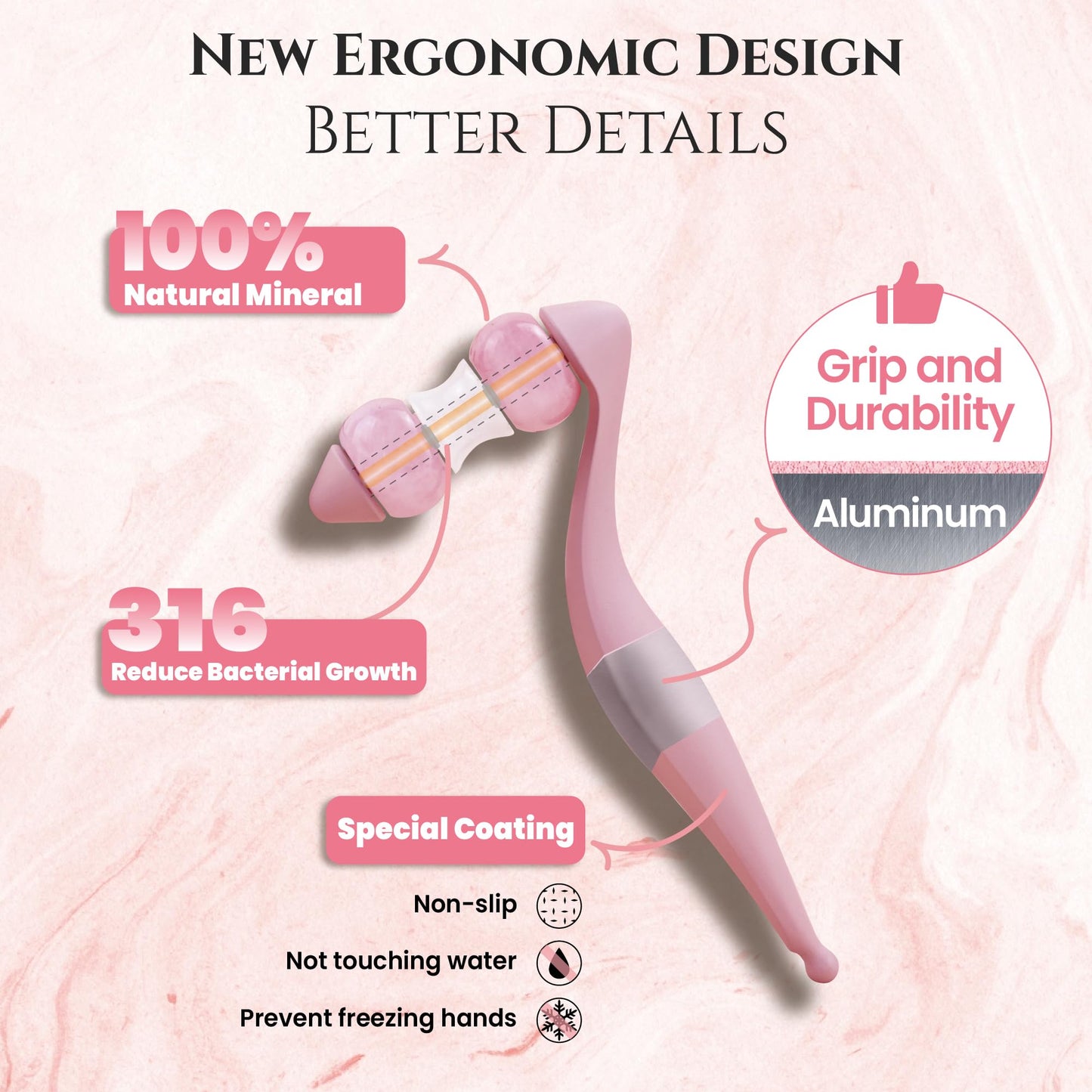 Rena Chris Facial Roller and Gua Sha Set - Jade Gua Sha Facial Tools & Face Roller with Aluminum Alloy Handle and 316 Stainless Steel Shaft for Puffiness Reducing,Skin Care Gift for Women