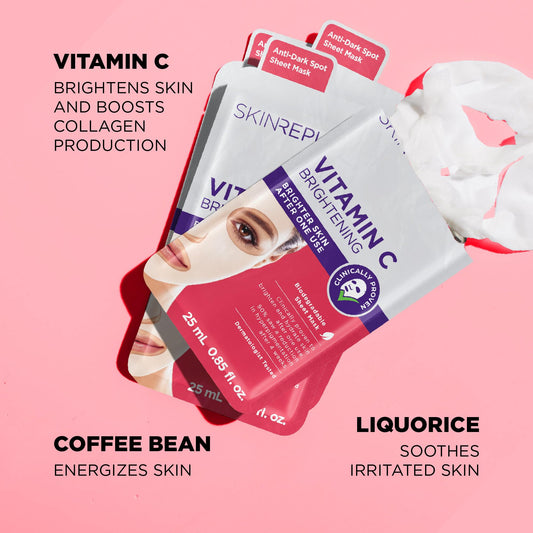 Skin Republic Vitamin C Brightening Sheet Mask Proven to Brighten and Hydrate After One Use. Made in Korea.