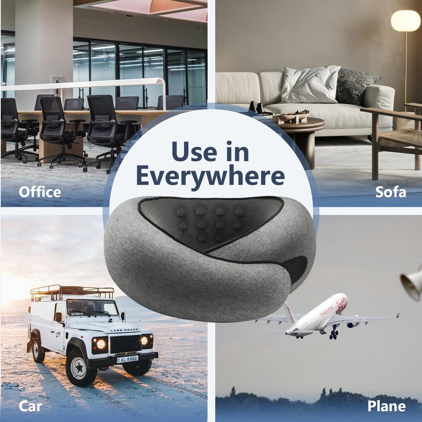 Purroch Advanced Memory Foam Neck Travel Pillow, Neck Pillow Airplane with Eye Mask & Ear Plugs, Designed for The Comfort of Travel & Office, Travel Pillow for Plane, Car, Home, Work, Dark Grey