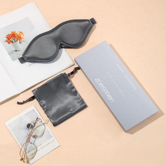 Sleep Mask Silk - 100% Mulberry Silk Eye Mask, ZOESMIEN 3D Contoured Eye Mask for Women Men, Light Blocking Side Sleeper Puffiness Dry Eyes, Unique Nose Bridge Design, Christmas Gift, Night Gray