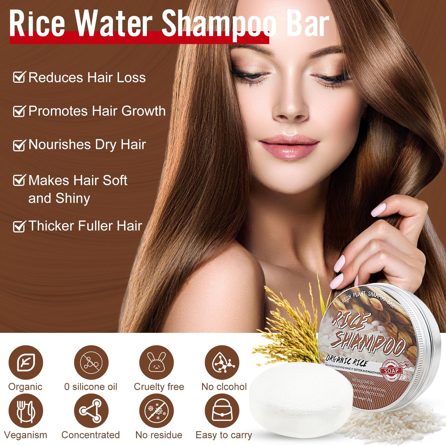 Hotiary Darkening Shampoo Bar & Rice Water Conditioner Bar Set, Rice Water Hair Growth Shampoo Soap Bar for Thinning Hair and Hair Loss, pH Balanced, for Fine & Oily Hair - Easy for Travel