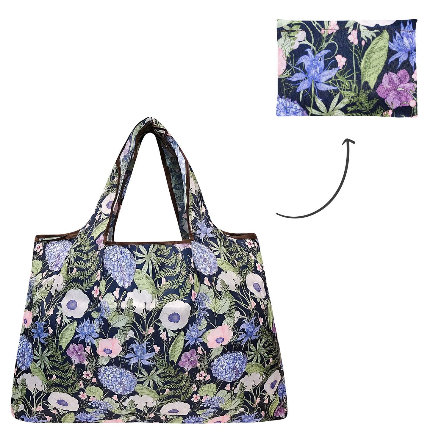 allydrew Large Foldable Tote Nylon Reusable Grocery Bag, Lavender Bouquet