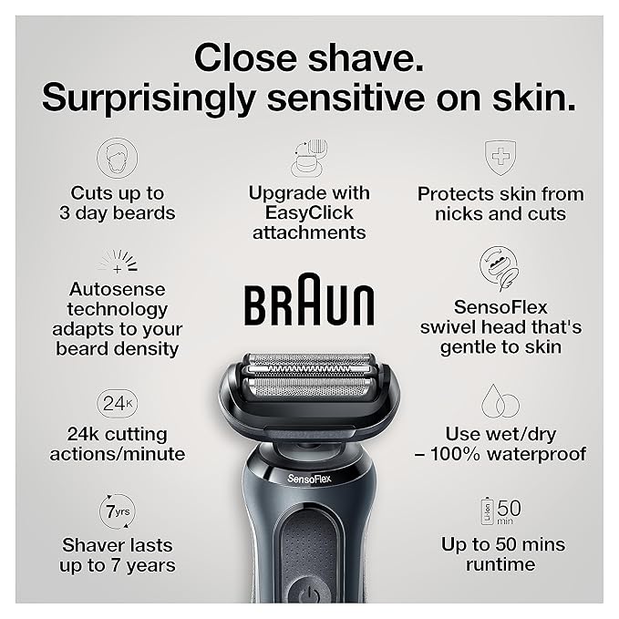 Braun Series 6 6046cs Electric Razor for Men, Wet & Dry, Electric Razor, Rechargeable, Cordless Foil Shaver with Charging Stand, Travel Case and Precision Trimmer, Black