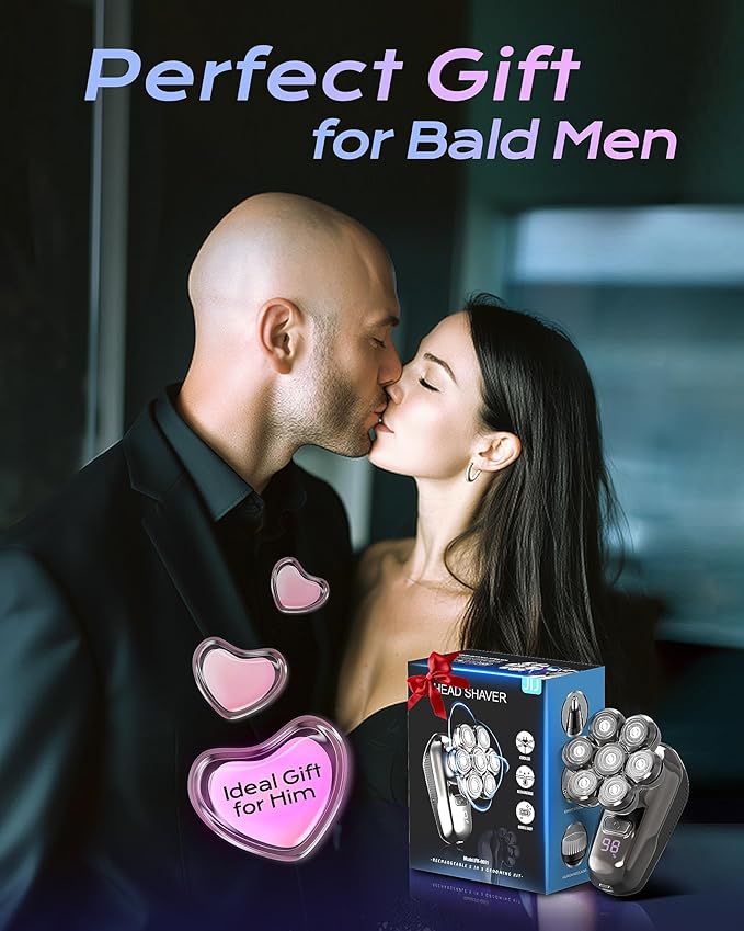 JIJ Head Shavers for Bald Men - 5-in-1 Electric Head Shaver Grooming Kit, 7D Floating Wet/Dry Electric Razor for Bald Heads with LED Smart Display, Turbo Speed & Type-C Charging (2000mAh)