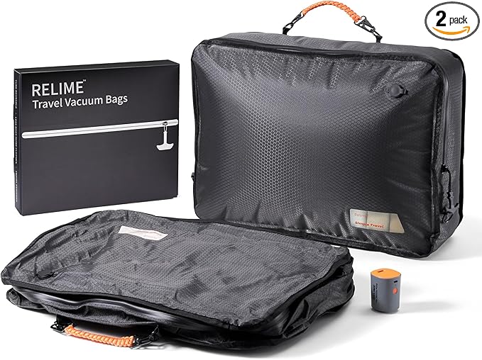 Apex Series Vacuum Bags for Travel Luggage with Wireless Pump, 180° Open, Reusable Compression Bags for Carry On Suitcases and Backpack, Vacuum Seal Packing cube for Cloth (2Large+Pump)