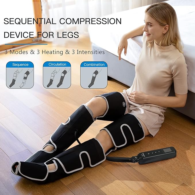 CINCOM Leg Massager with Heat and Compression, 3-in-1 Foot Calf & Thigh Massager for Circulation and Pain Relief Helpful for Lymphedema Edema Restless and Relaxation FSA - HSA