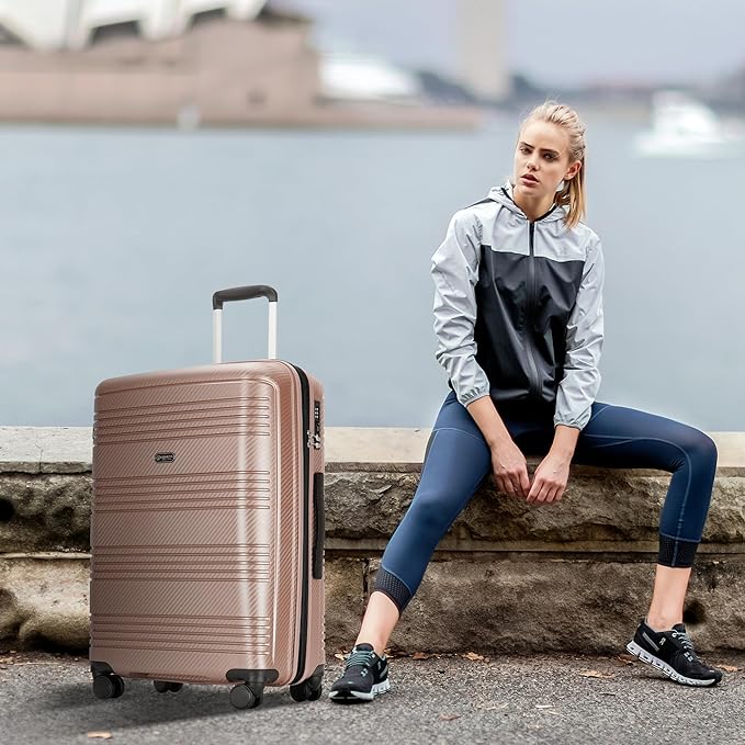 20 Inch Carry on Luggage 22x14x9 Airline Approved Hardside Suitcase with Spinner Wheels TSA Lock, 20-Inch, Rose Gold