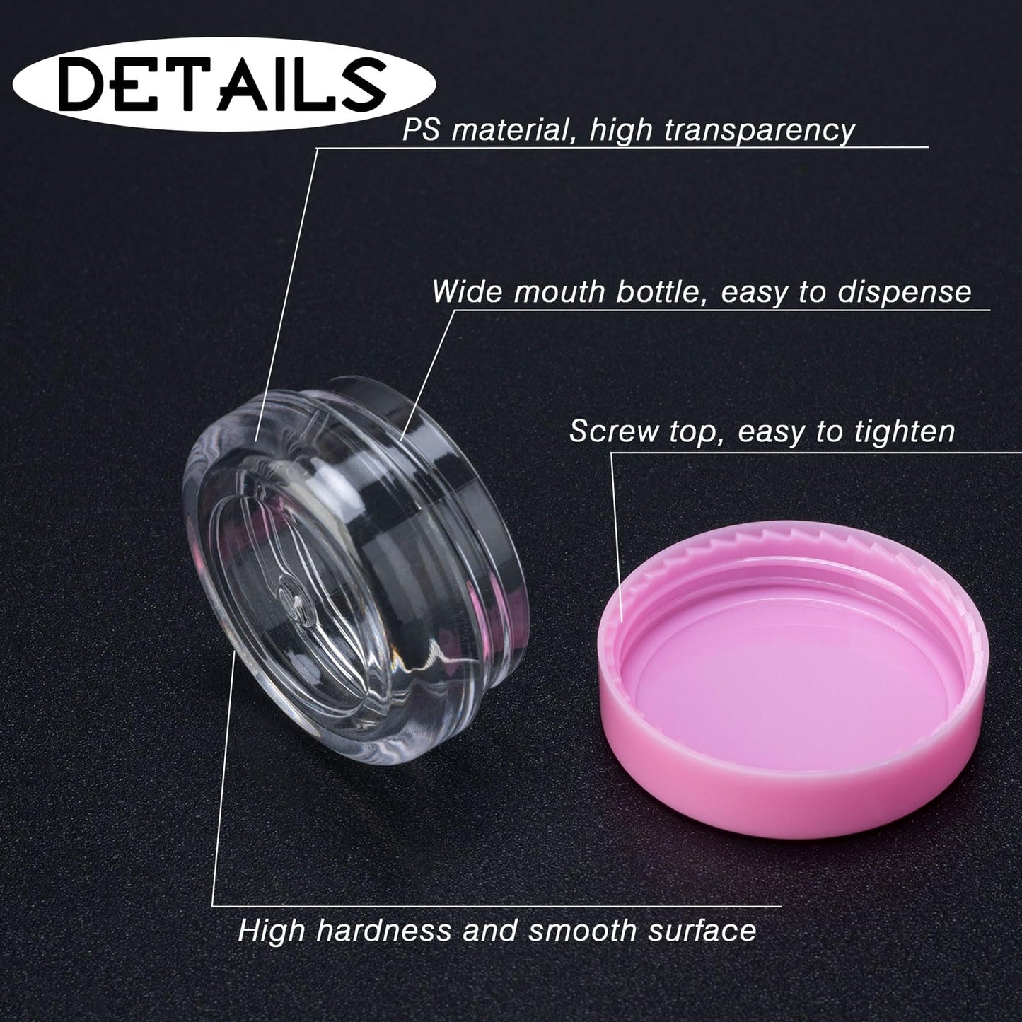200 Count 3 Gram Sample Containers, Clear Lip Balm Containers with Lids, Small Plastic Sample Jars with 12 Mini Spoons, 200pcs Labels (Pink Lid)