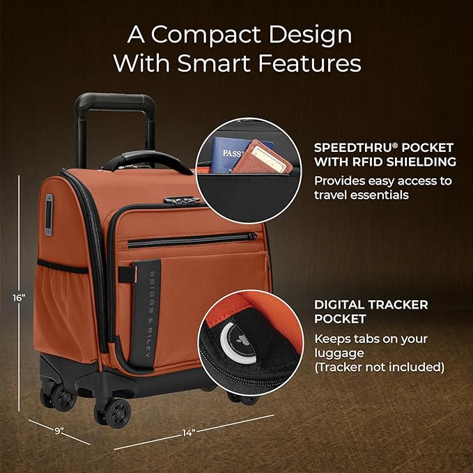 Briggs & Riley Cabin Spinner - Carry On Luggage for Travel, Suitcases with Wheels, Softside Rolling Bag for Men & Women, Fits Under Plane Seat, Telescoping Handle - ZDX Collection, Canyon