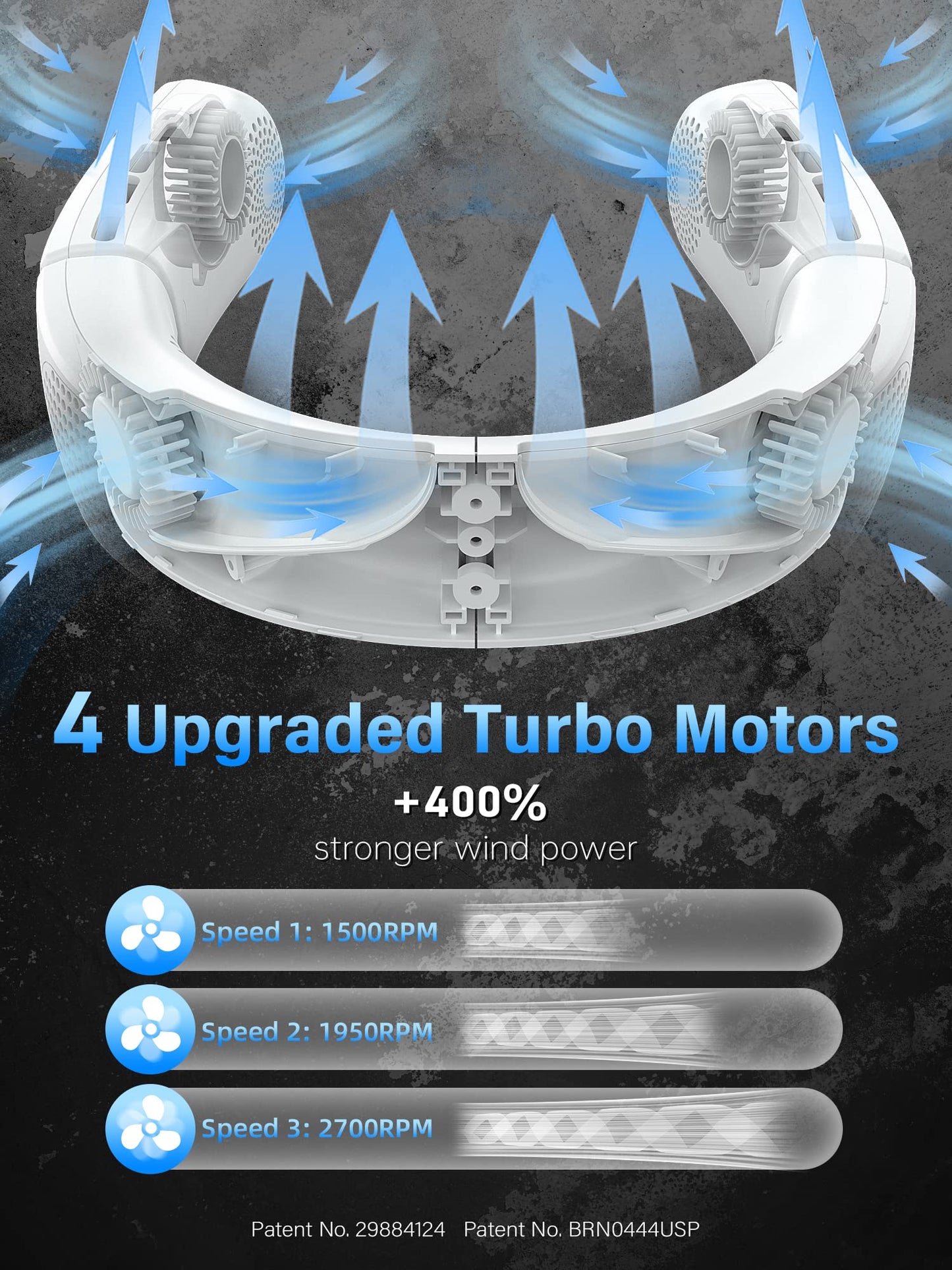 ChillGo Neck Fan - 4 Turbo Foldable Portable Fan - Personal Bladeless Fan 5200mAh with Strong Airflow, 4 Vent Air Conditioner, Wearable Cooling Fan for Travel Outdoor