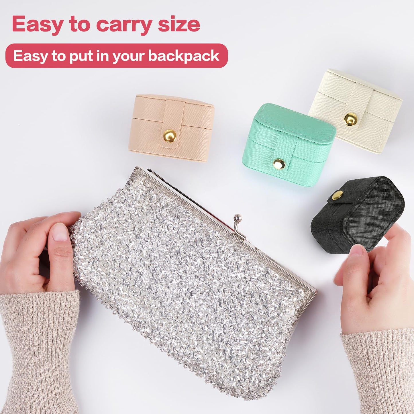 KUKUVR Small Travel Jewelry Box For Ring Stud Earring, Mini Jewelry Ring Holder for Multiple Rings, Portable Jewelry Storage Organizer Case (Blue)