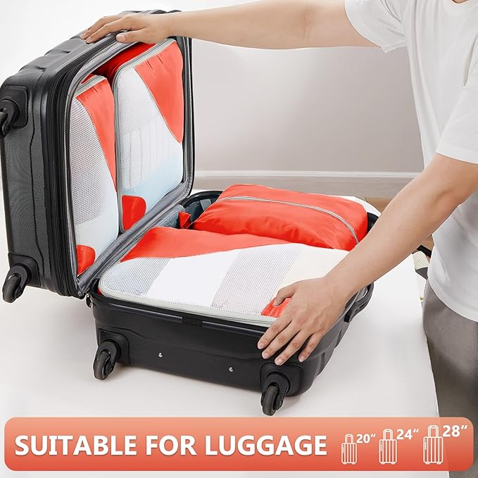 8 Set Packing Cubes for Travel, Gifts for Women Mom,Anti-Tearing Suitcase Organizer for Luggage with Shoe & Hanging Toiletry Bag,OlarHike Vacation Essentials & Accessories for Cruise Ship,Orange