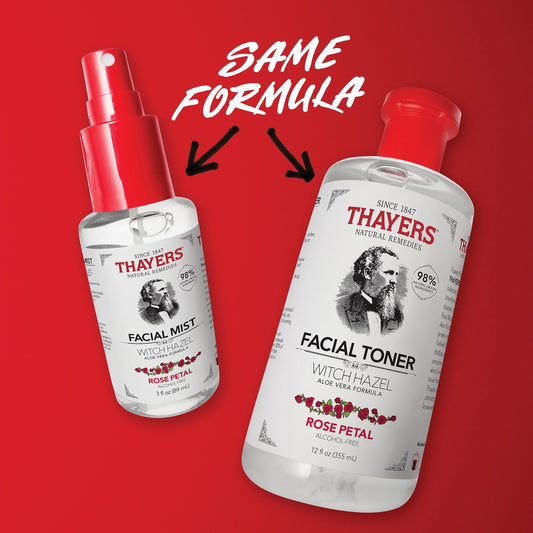 Thayers Alcohol-Free Witch Hazel Facial Mist Toner with Aloe Vera, Rose Petal, Soothing and Hydrating, for All Skin Types, Trial Size, 3 oz