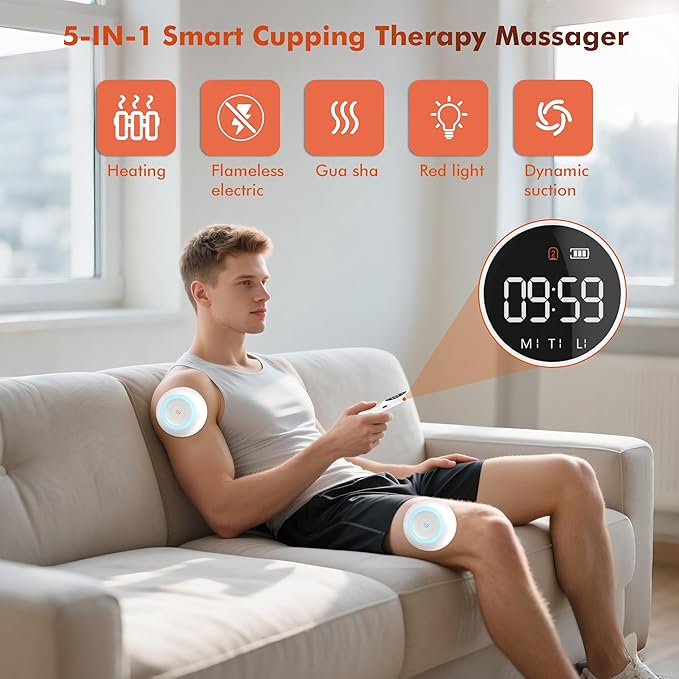 2 Pack Smart Cupping Therapy Massager, 5-in-1 Cupping Therapy Set for Pain Relief, Knots, Aches, Muscle Soreness, Electric Cupping kit for Massage Therapy with Remote Control