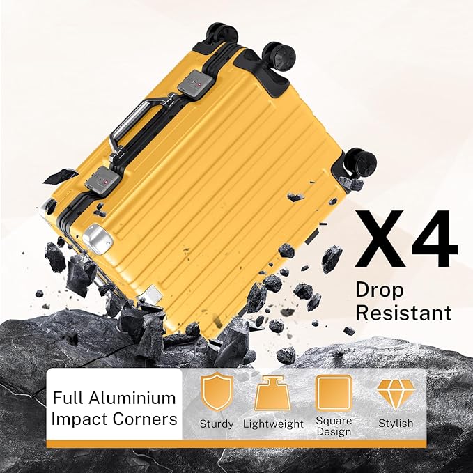 Krute Carry On Luggage 20 inch Aluminum Frame Suitcase with Spinner Wheels No Zipper Hardshell PC+ABS Luggages TSA Lock Zipperless Suitcases