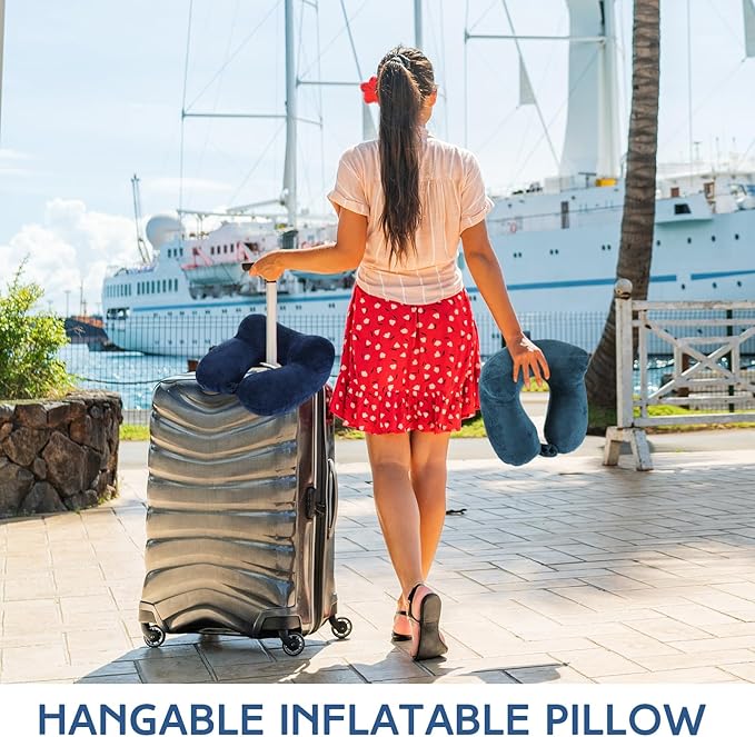 Sintuff 2 Pack Inflatable Travel Pillow for Airplanes Inflatable Neck Flight Pillows with Compact Bag and Blindfold for Traveling, Airplane, Train, Car, Office(Peacock Green and Blue)