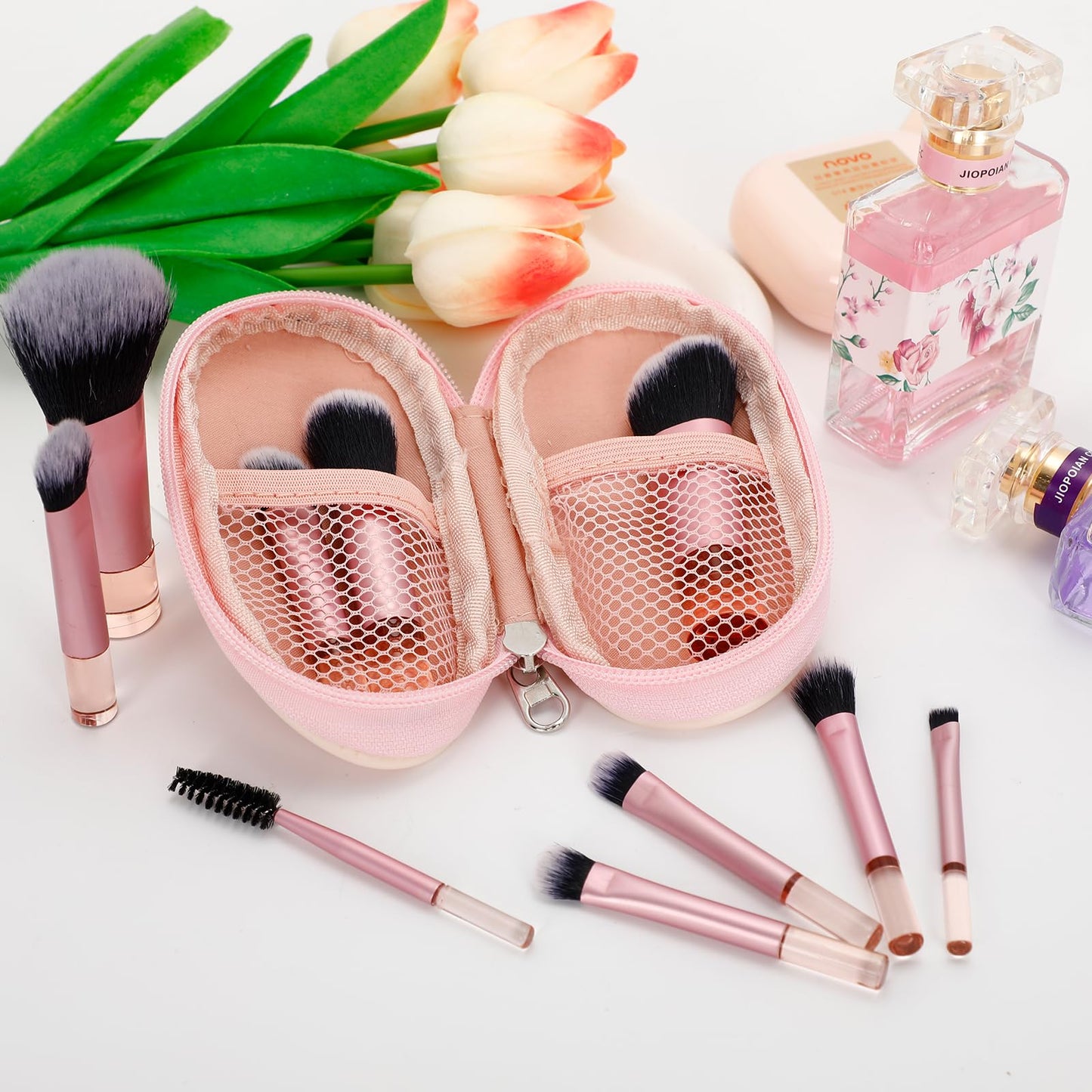 10 Pcs Mini Travel Makeup Brush Set, Portable Travel Size Makeup Brushes Kit for Foundation, Eyeshadow, Blush, Contour & Concealer