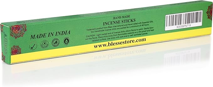 Bless-Green-Tea 100%-Natural-Handmade-Hand-Dipped-Incense-Sticks Organic-Chemicals-Charcoal-Free Purification-Relaxation-Positivity-Yoga-Meditation Best-Woods-Scent (25 Sticks (1.4 OZ))