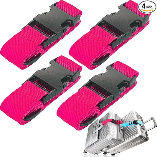4Pack Luggage Straps for Suitcases, Travel Connector for Carry On Bag, Add Bag to Connect Two Suitcases, Adjustable Belt Attachment Accessories for Connect Your 3 Luggages, Rose
