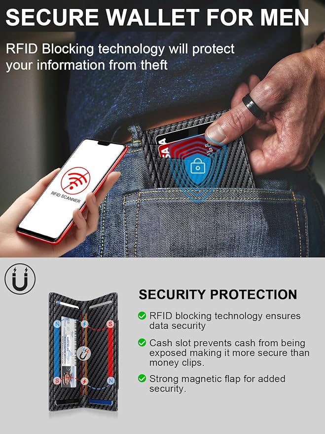 Wallet for Men Slim Leather Wallets for 9-13 Cards, RFID Blocking Thin Card Holder Wallet with ID Window & Stretchable Cash Slot, Minimalist Bifold Small Wallet for Front Pocket, Birthday Gift for Men