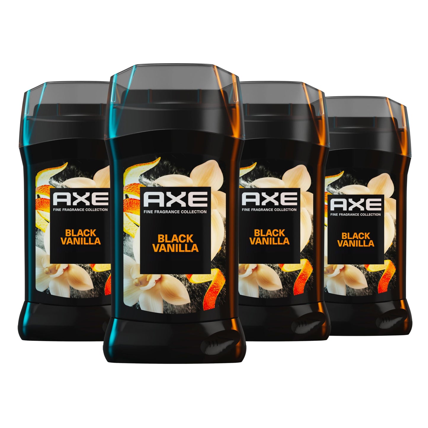 AXE Fine Fragrance Collection Deodorant Stick Black Vanilla with Orange + Sandalwood Essential Oils 4 Pack with 72H Freshness Aluminum-Free 3 oz