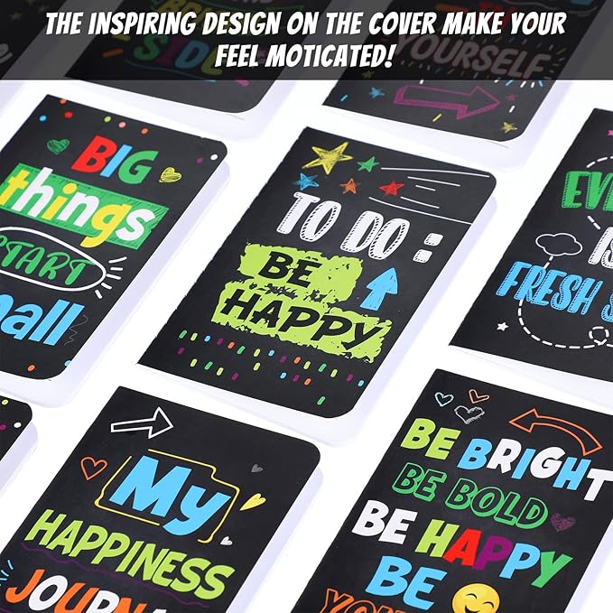 Cinrobiye 24 Pcs Mini Colorful Notebooks, Funny Motivational Journals Notepads Inspirational Notepads Small Pocket Notebook for Kids Teacher School Office Gift Bulk Prizes Travel Supplies (Black)