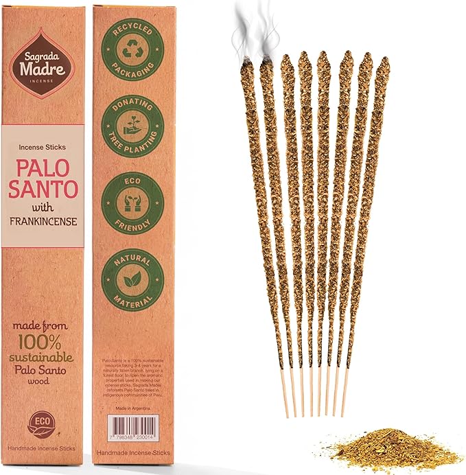 8pcs Wildly Harvested Thick Palo Santo Incense Sticks (Frankincense), 9” Long - Eco Friendly, Non-Toxic, Aromatic Incense Sticks (1hr Burning Time) to Heal & Calm Your Body & Environment