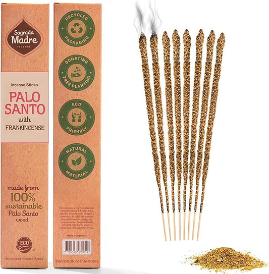 8pcs Wildly Harvested Thick Palo Santo Incense Sticks (Frankincense), 9” Long - Eco Friendly, Non-Toxic, Aromatic Incense Sticks (1hr Burning Time) to Heal & Calm Your Body & Environment