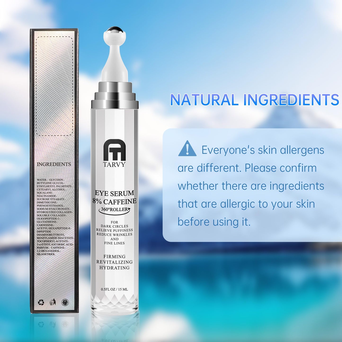 Eye Serum, Under Eye Cream For Dark Circles, 8% Caffeine Eye Serum For Women & Men, Eye Cream Anti Aging With 360° Massage Ball, Eye Cream For Puffiness And Bags Under Eyes, Eye Serum For Fine Lines