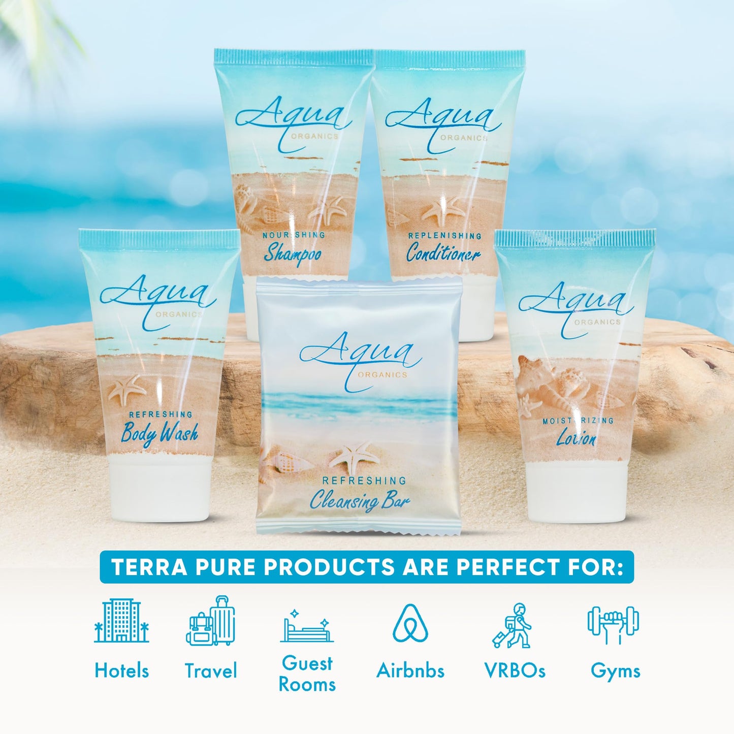 Aqua Organics Hotel Soaps & Toiletries Bulk Set | 1-Shoppe Amenities Kit | 1oz Shampoo & Conditioner, Body Wash, Lotion, 1oz Bar Soap | Travel Size | 75 Pieces