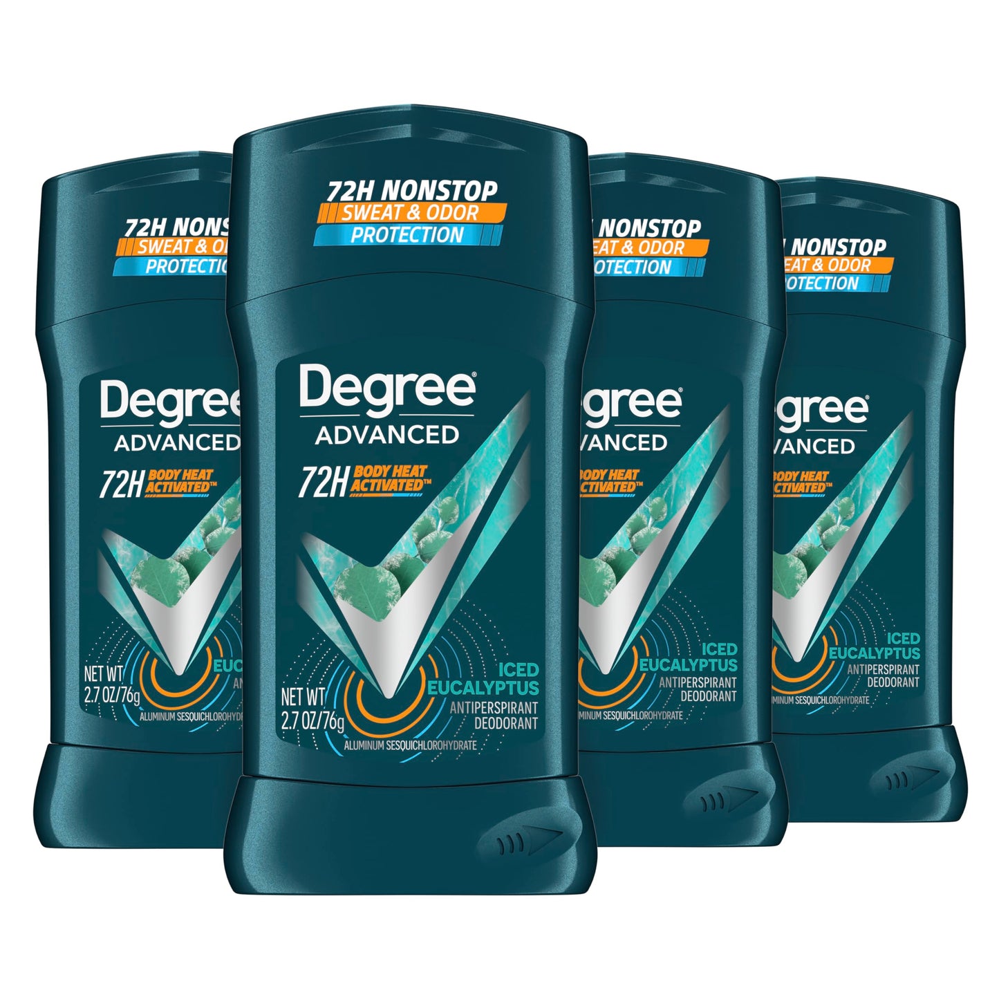 Degree Men Advanced Antiperspirant Deodorant Stick Ice Eucalyptus 4 Count 72-Hour Sweat and Odor Protection Deodorant for Men with Body Heat Activated Technology 2.7 oz