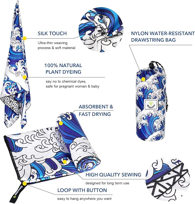 4Monster Microfiber Beach Towel Quick Dry,Super Absorbent Lightweight Travel Towel for Swimmers, Sand Free Camping Towel, Beach Towels for Pool,Swim,Water Sports,Yoga