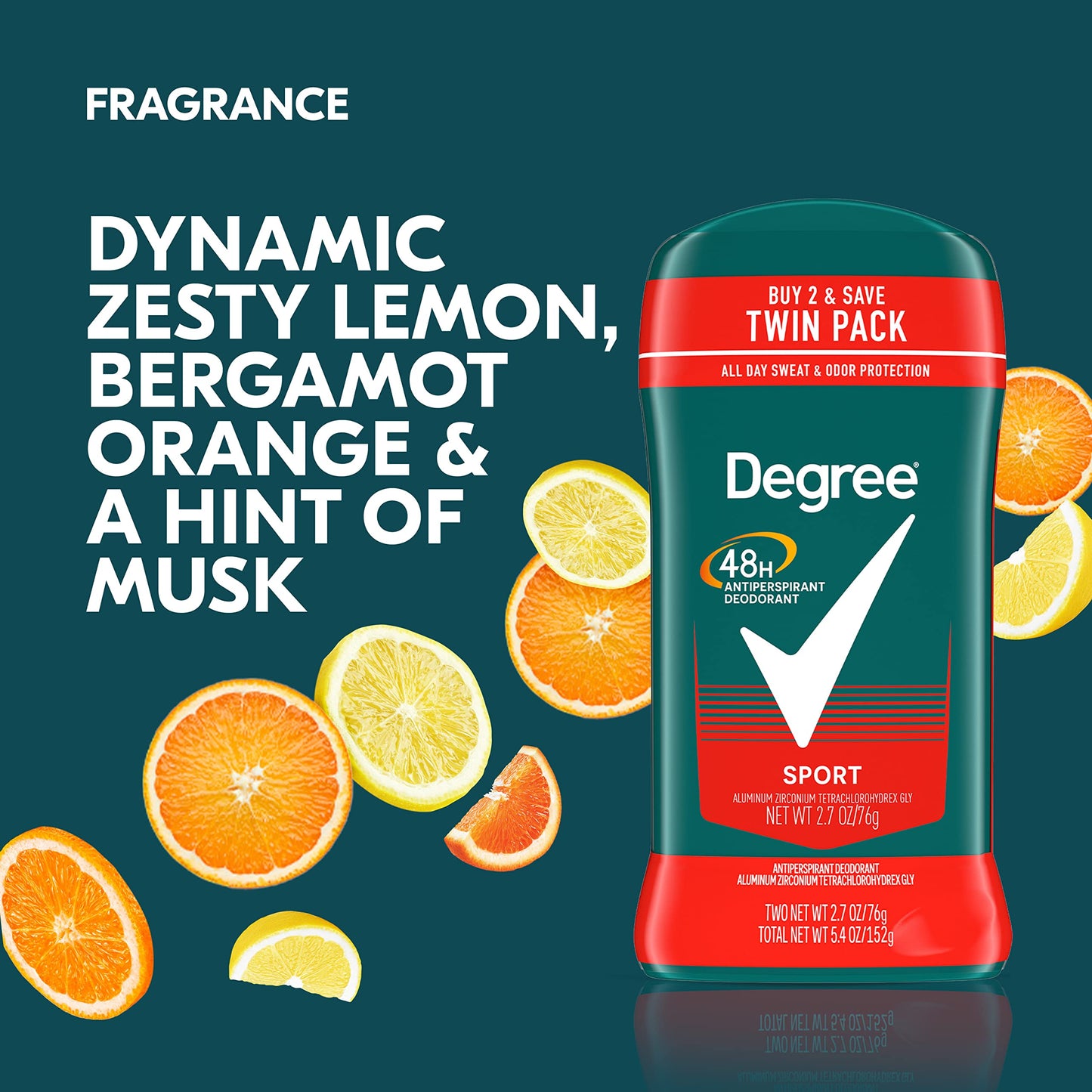 Degree Men Original Antiperspirant Deodorant for Men, Pack of 2, 48-Hour Sweat and Odor Protection, Sport 2.7 oz