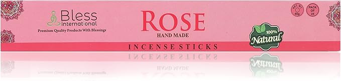 Bless-Rose 100%-Natural-Handmade-Hand-Dipped Organic-Chemicals-Charcoal-Free Purification-Relaxation-Positivity-Yoga-Meditation Best-Woods-Scent (25 Sticks (1.4 OZ))