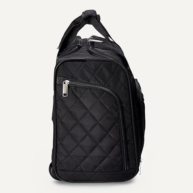 Amazon Basics Underseat Carry On Luggage with Wheels - 14" Rolling Travel Bag, Black Quilted
