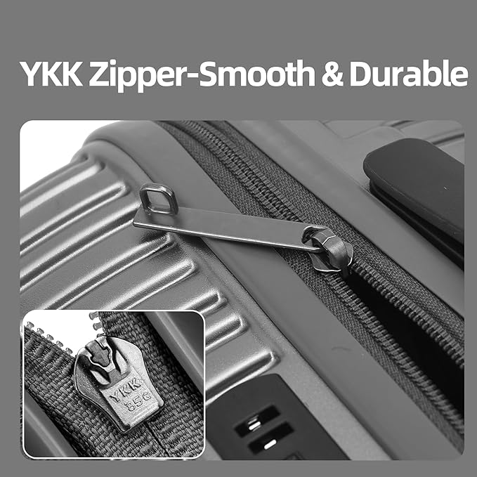 2 Pieces 20/29 Luggage Sets, 20 Inch Cabin Luggage with Front Pocket & 29 Inch Side Opening Suitcase, Ligthweight ABS+PC Hardshell, Gray