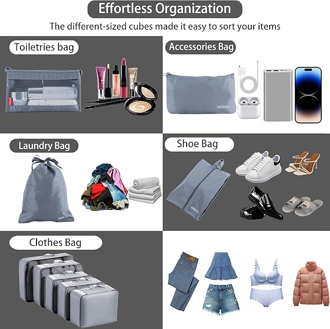 9 set Packing Cubes for Travel,Effortless Organization Cube for Quick Packing& Unpacking, Travel Must Have Suitcase Organizer Essentials for any Journey,Cruise,Business trip,Camping,hiking,Vacation.