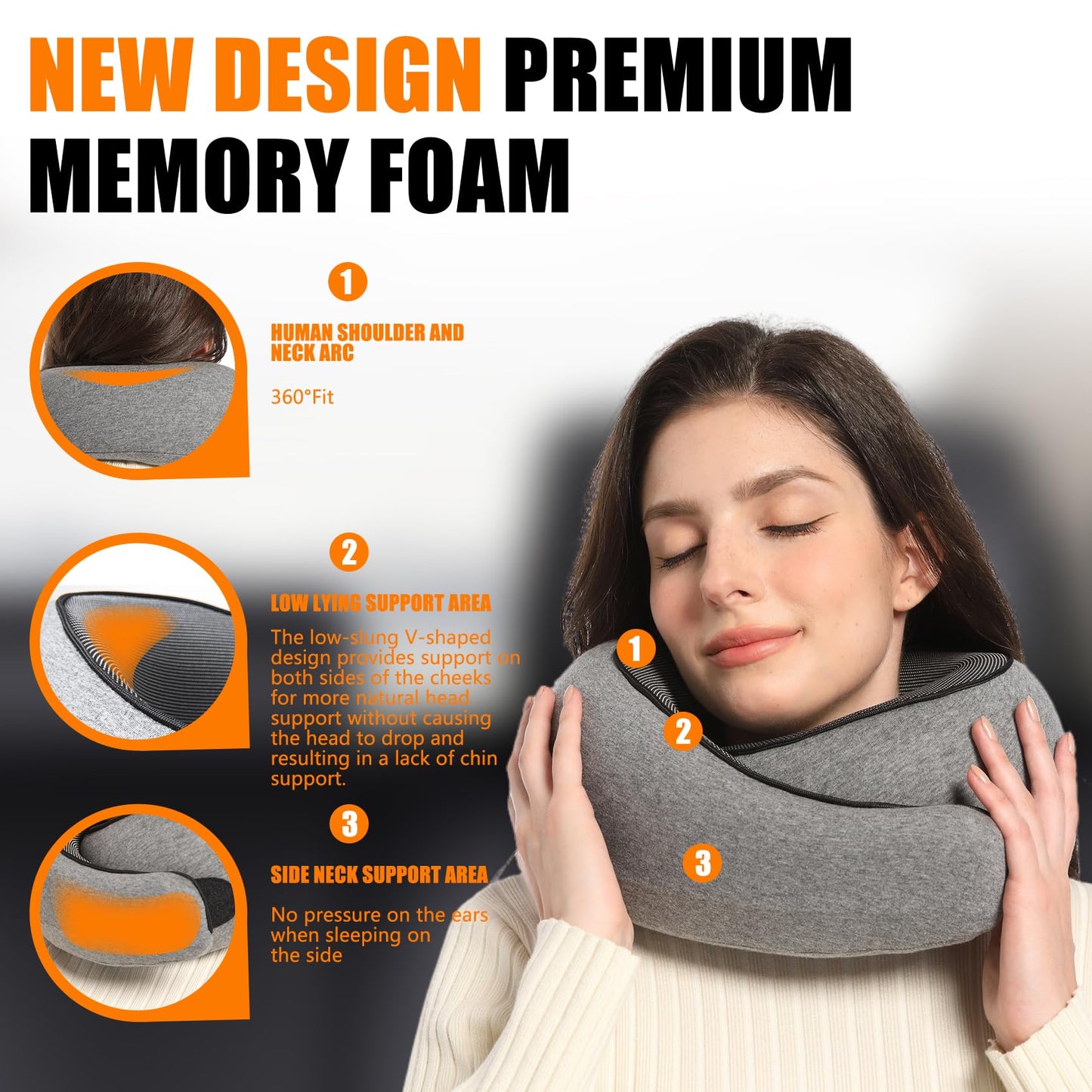 Travel Neck Pillows for Airplanes Or Trains, 360° Head Support Sleep for Long Flight, Skin-Friendly and Breathable, Kit with 3D Contoured Eye Mask, Earplugs and Storage Bag Gifts for Family