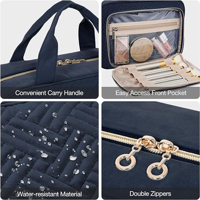 BAGSMART Toiletry Bag Hanging Travel Makeup Organizer with TSA Approved Transparent Cosmetic Bag Makeup Bag for Full Sized Toiletries, Large-Navy