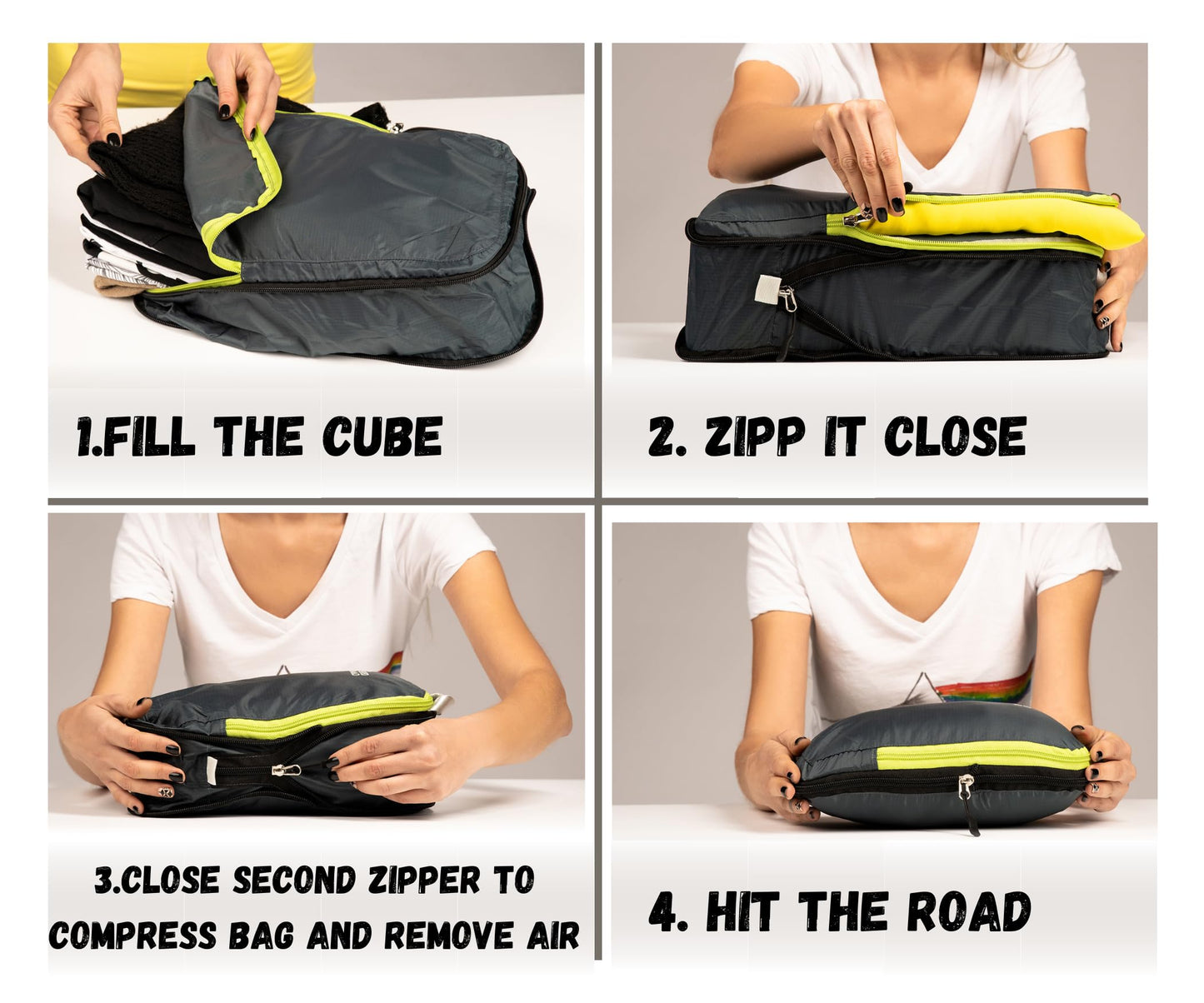 6 Set/3 Set Ultralight Compression Packing Cubes, Suitcase and Backpack Travel Organizer Bags (Shadow Gray, 3Piece)