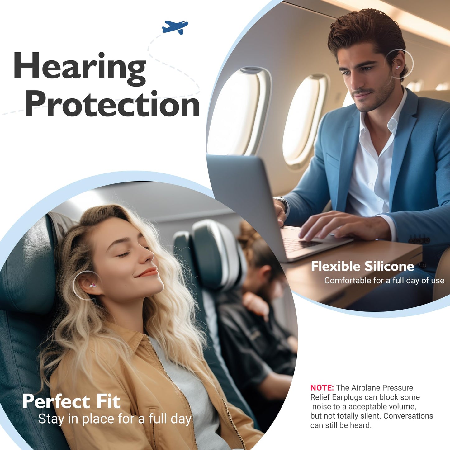 Softvox Airplane Ear Plugs 2 Pairs, Prevent Ear Pain Pressure Equalizing Earplugs, Plane Travel Essentials, 100x Reusable Comfy Flight Earbuds for Adults Kids 12+, 2 Sizes, 25 dB Noise Reduction, PK