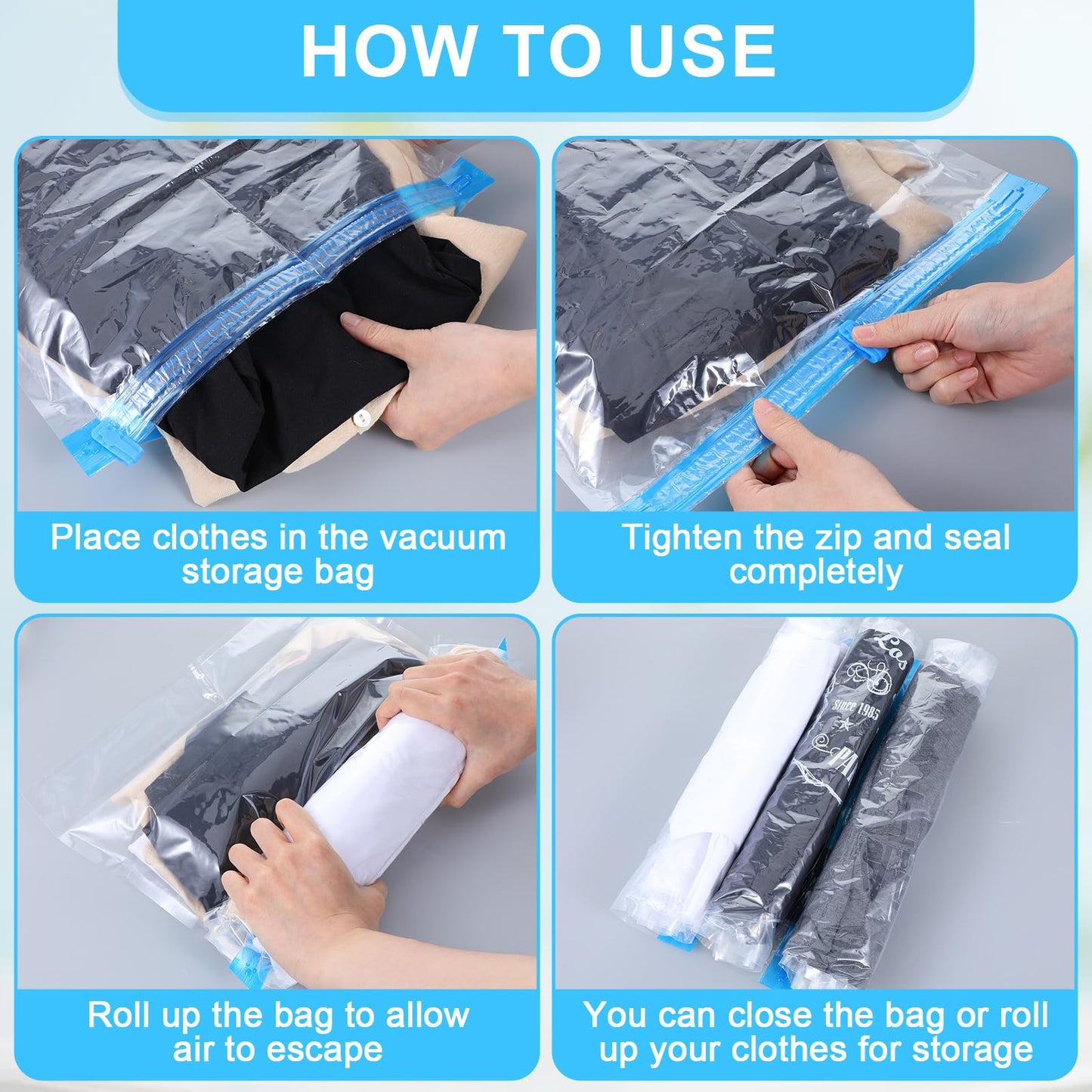 AOZUO Travel Compression Bags, Roll-Up Space Saver Bags Vacuum Storage Bags 47x35cm/18.5x13.7in for Luggage Backpack Suitcase Packing Organizers(3PCS)