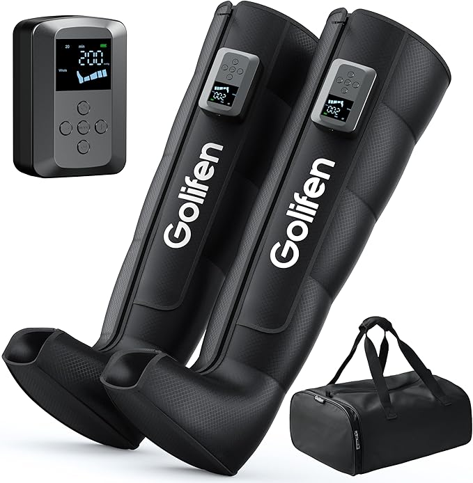 Cordless Leg Compression Massager, Portable Compression Boots with 5 Air Chambers, Full Leg Massager for Circulation & Muscle Pain Relief, Holiday Birthday Gift for Athletes Men Women