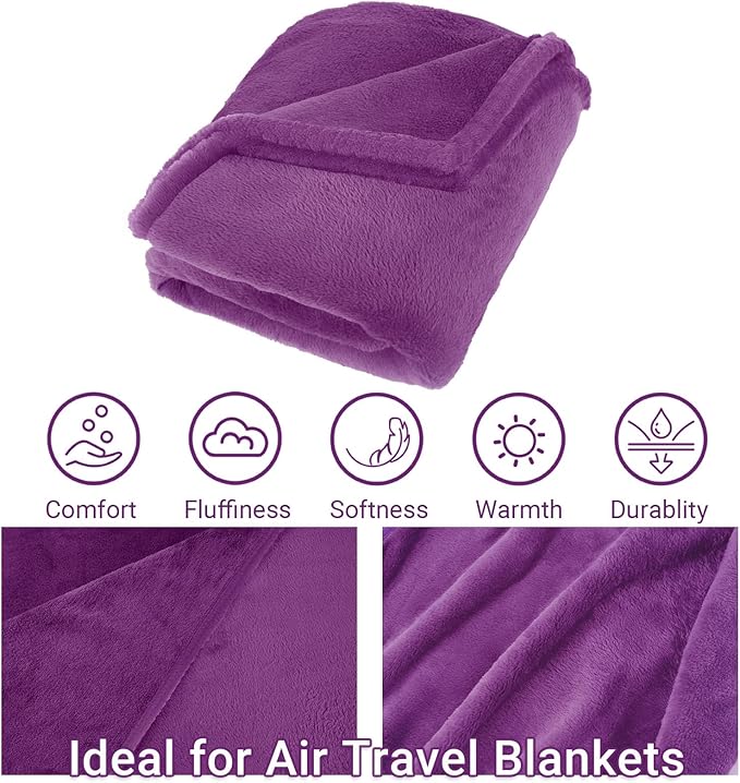 Travel Blanket & Pillow Set, 300 GSM Soft Fleece, 60x43 Inches, 3-in-1 Airplane Blanket, Travel Pillow and Blanket Set, Travel Blanket Airplane Compact with Bag, Travel Essentials, Violet