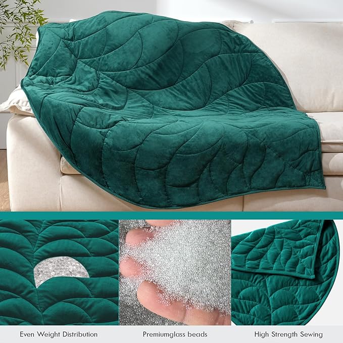 Kaisa Weighted Blanket for Adults (10 lbs, 60" x 78"), Soft Heavy Blanket Machine Washable, Queen Size Weighted Blankets with Glass Beads for Stress Relief and Sleep Promotion,Green