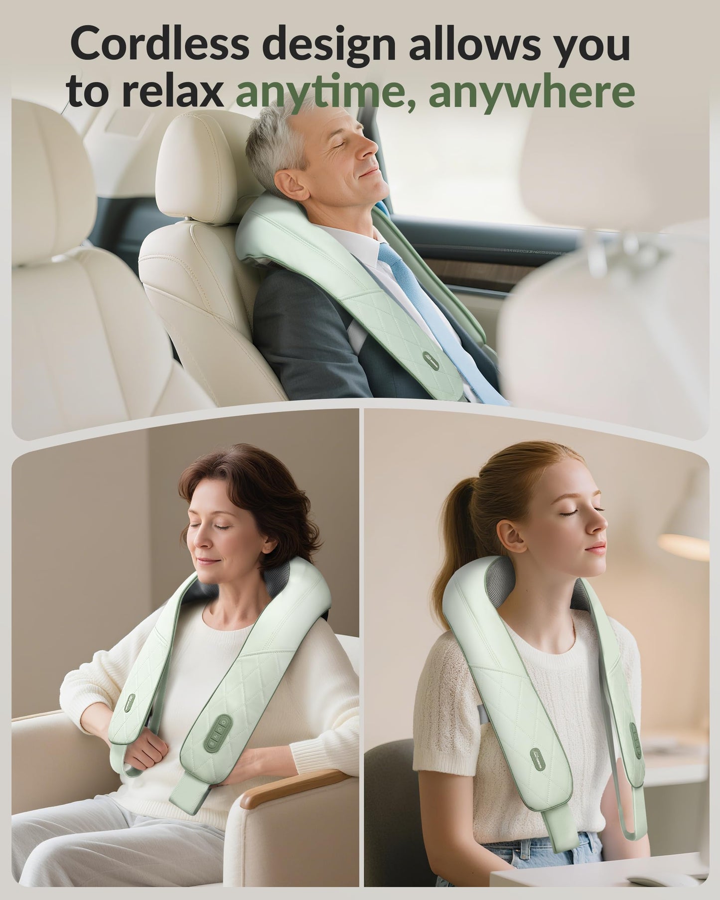 Cordless Neck Massager with Heat, Shiatsu Neck Shoulder Massager for Pain Relief Deep Tissue, 4D Kneading Back Massager Pillow, Rechargable Portable Massager, Gifts/Presents for Women, Men